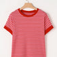 Pink Stripe Knitted Round Neck T Shirt