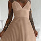 Bandeau Sleeveless Pleated Dress Elegant Flowy A Line Maxi Dress