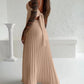 Bandeau Sleeveless Pleated Dress Elegant Flowy A Line Maxi Dress