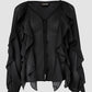 V Neck Shoulder Asymmetrical Ruffles Blouse Casual Button Front Long Sleeve Top