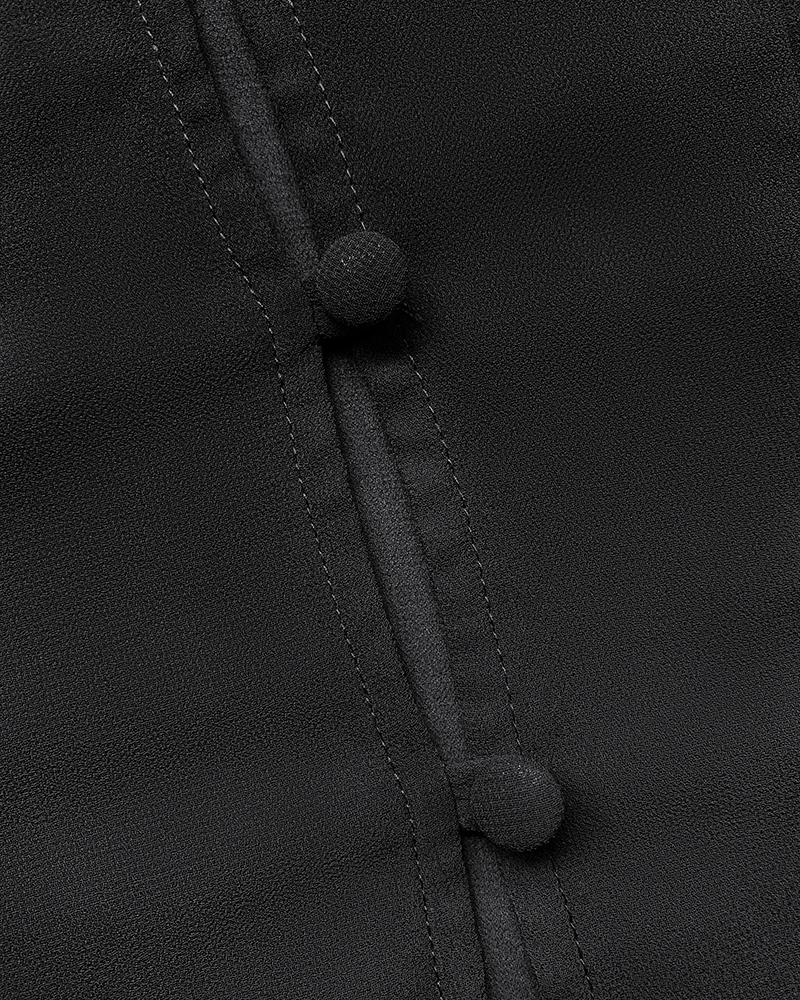 V Neck Shoulder Asymmetrical Ruffles Blouse Casual Button Front Long Sleeve Top