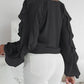 V Neck Shoulder Asymmetrical Ruffles Blouse Casual Button Front Long Sleeve Top