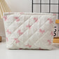 White Bow Knot Print Zipper Quilted Large Cosmetic Bag