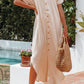 Apricot Crinkled Buttons Maxi Beach Dress with Slits