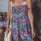 Pink Floral Smocked Bust Spaghetti Straps Wide Leg Jumpsuit