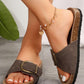 Coffee Buckle Decor Faux Suede Thick Sole Slippers