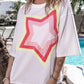 White Colorblock Star Patched Half Sleeve Oversized Tee