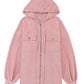 Pink Flap Pocket Drawstring Hood Zip Up Jacket