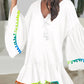 Colorblock V Neck Bell Sleeve A Line Tassel Mini Dress Vacation Dress
