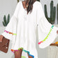 Colorblock V Neck Bell Sleeve A Line Tassel Mini Dress Vacation Dress