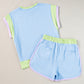 Blue Contrast Trim Cap Sleeve Tee Shorts Set