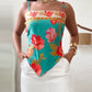 Floral Print Bandeau Spaghetti Strap Tank Casual Back Tied Detail Asymmetrical Hem Top