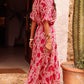 Red Paisley Print Side Slit Puff Sleeve High Waist Maxi Dress