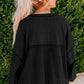 Black Drop Shoulder Henley Buttons Sweatshirt