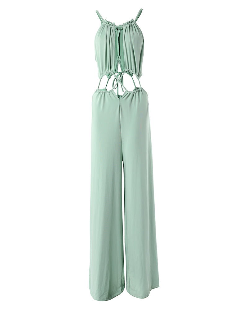 Lace up Cutout Wide Leg Jumpsuit