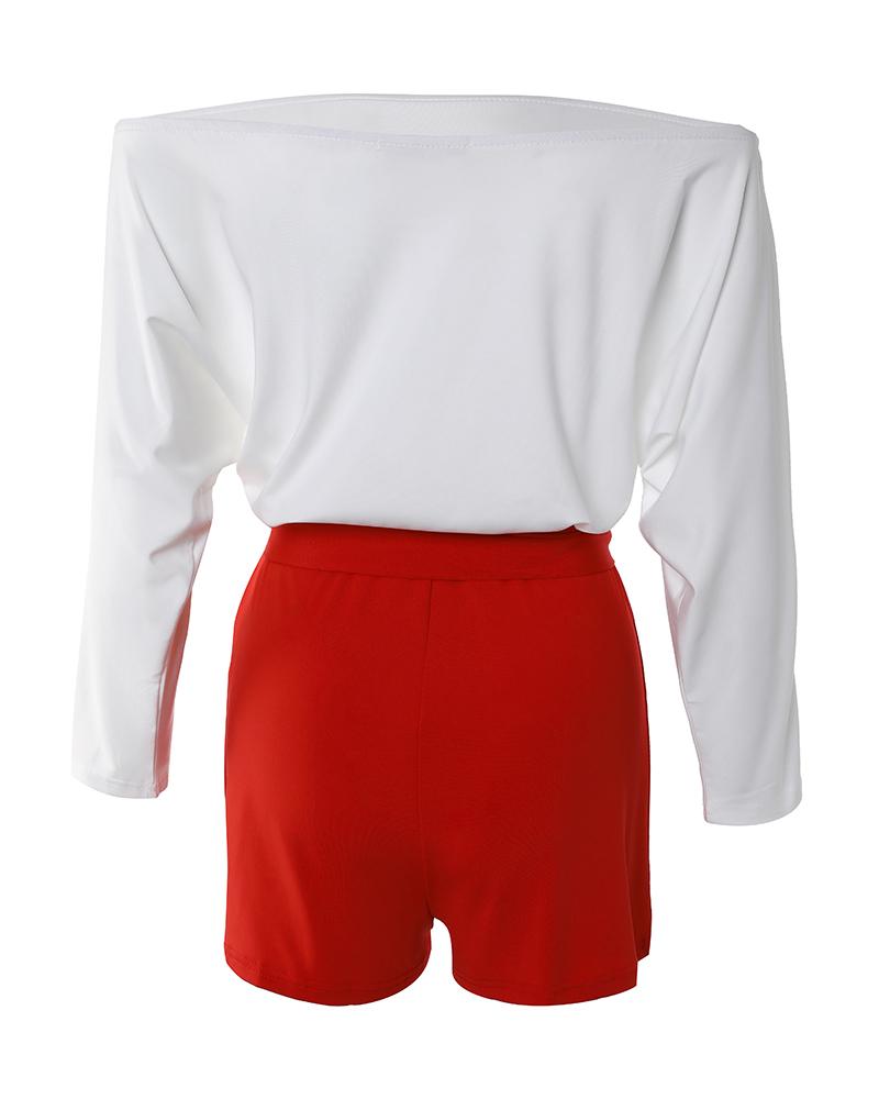 Wine Glass Print Colorblock Off Shoulder Romper