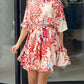 Abstract Print Puff Sleeve Mini Drress Casual Waist A Line Flared Dress