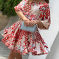 Abstract Print Puff Sleeve Mini Drress Casual Waist A Line Flared Dress