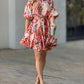 Abstract Print Puff Sleeve Mini Drress Casual Waist A Line Flared Dress