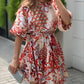 Abstract Print Puff Sleeve Mini Drress Casual Waist A Line Flared Dress