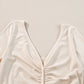 Beige V Neck Ruched Button Front French T-shirt Dress