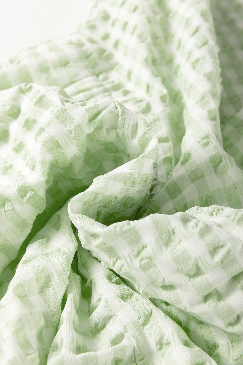 Green Stripe Textured Tiered Short Sleeve Loose Mini Dress