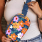 Sail Blue Flower Print Zipper Buckle Wide Strap Sling Bag