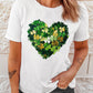 White Clover Heart Printed St Patricks Day T Shirt