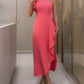 One Shoulder Sleeveless Asymmetrical Ruffles Dress Casual Waist Flowy Midi Dress