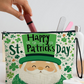 Green Happy St Patricks Day Shamrock Print Wristlet Makeup Bag