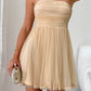 Apricot Starry Tube Top Mesh Tulle High Waist Mini Cocktail Dress