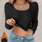 U Neck Long Sleeve Ribbed Tops Fleece Lined Basic Layering Soft Thermal Tee