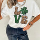 White Cheetah Clover LOVE Graphic St. Patricks Crewneck Tee