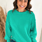 Mint Green Splicing Round Neck Pullover Sweatshirt