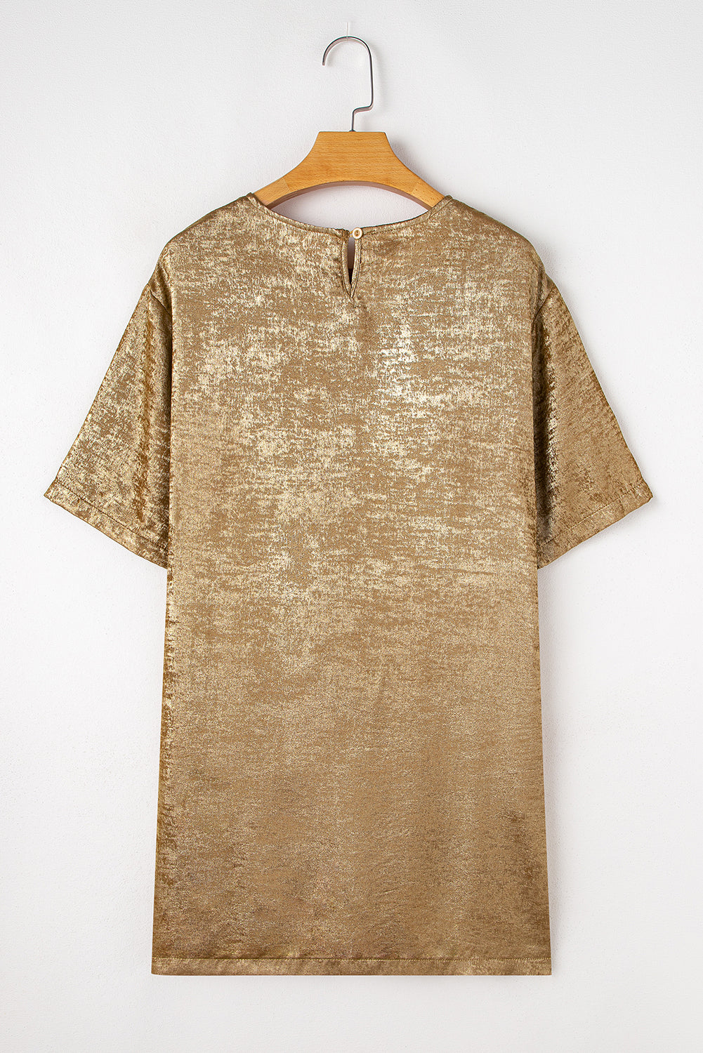 Gold Metallic Luster Crewneck Mini T-Shirt Dress