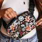 Black Floral Print Zipper Wide Strap Sling Bag