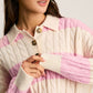Pink Stripe Cable Knit Collared Henley Sweater