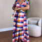Colorful Plaid Print Overlap V Neck Puff Sleeve Wrap Lace Up Vacation Dress Casual Bow Tie Waist Ruffle Hem Maxi Dress