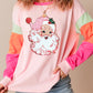 Pink Christmas Santa Claus Graphic Colorblock Patchwork Top