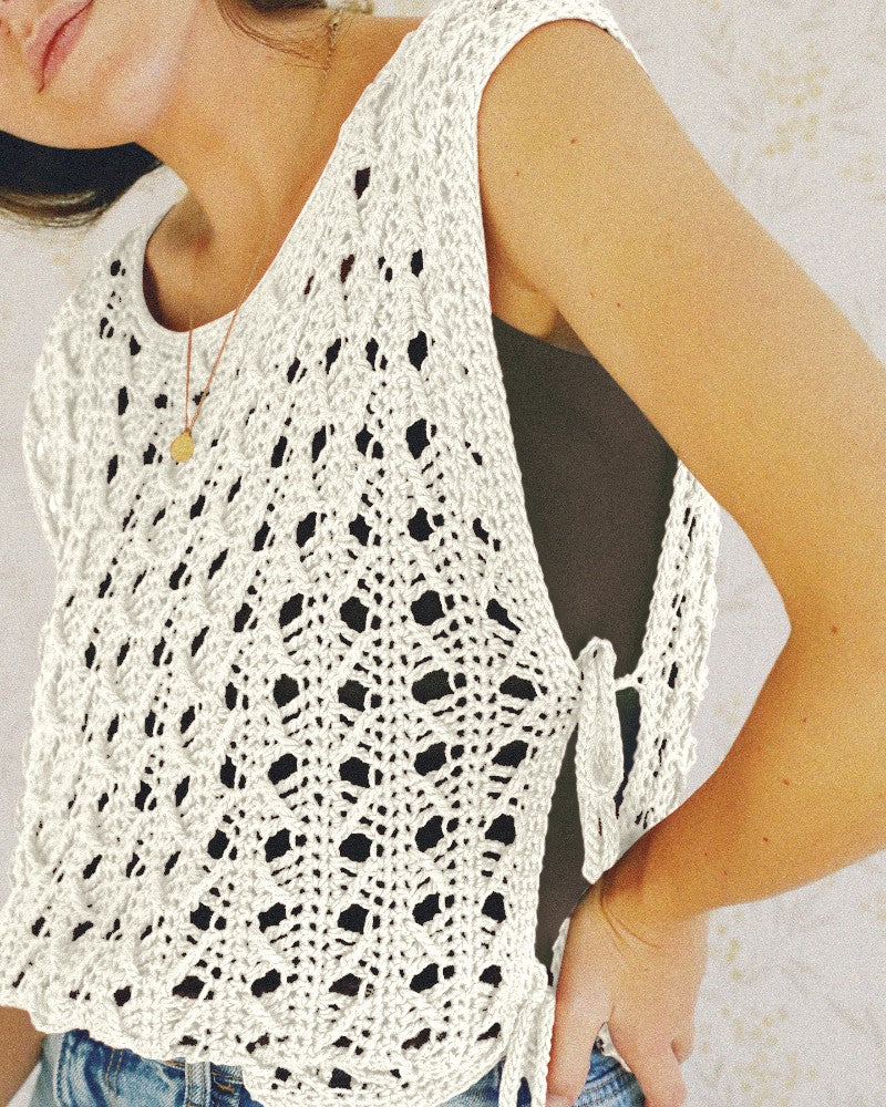 Round Neck Sleeveless Hollow out Crochet Sweater