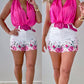 Ruched Sleeveless Top & Floral Print Shorts Set