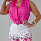 Ruched Sleeveless Top & Floral Print Shorts Set