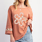 Grapefruit Orange Flower Patch Graphic Exposed Seam Wide Sleeve Top