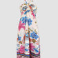 2 Pieces Outfit Floral Print Halter Slit Long Top and Casual Drawstring Shorts Set with Pockets