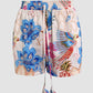2 Pieces Outfit Floral Print Halter Slit Long Top and Casual Drawstring Shorts Set with Pockets
