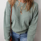 Clearly Aqua Waffle Knit Drop Shoulder V Neck Top