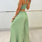2 Pieces Outfit Cold Shoulder Tied Detail Shirred Top and Elastic waist Fold Wide Leg Pants Set