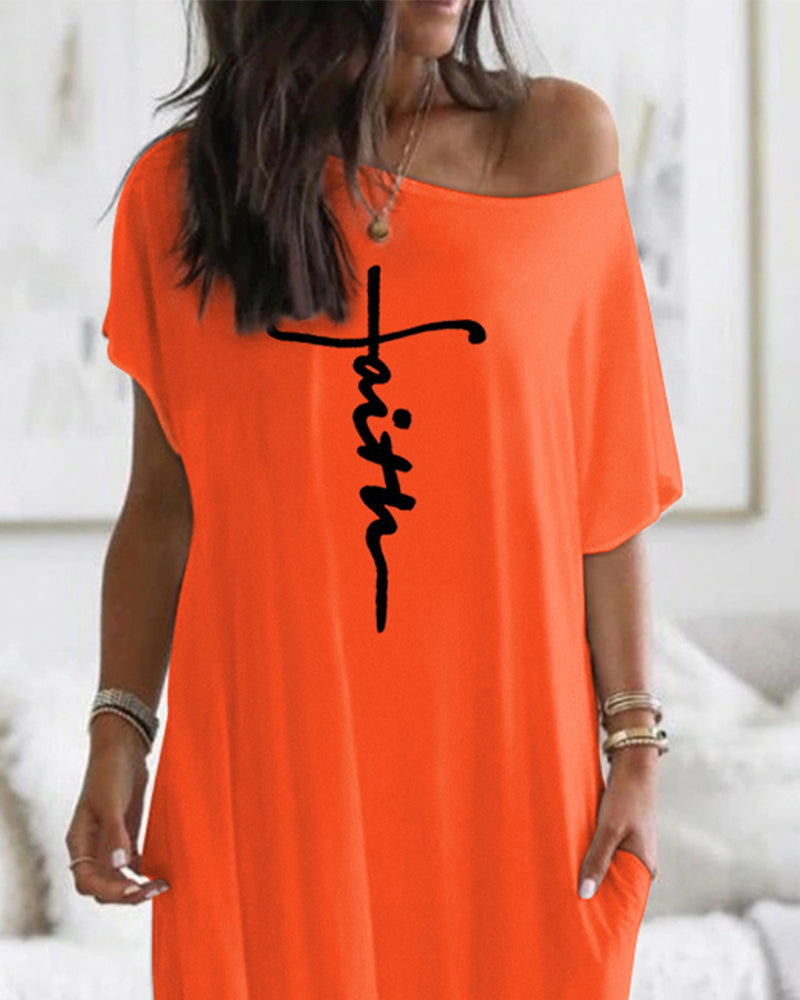 Letter Print Short Sleeve Maxi Dress