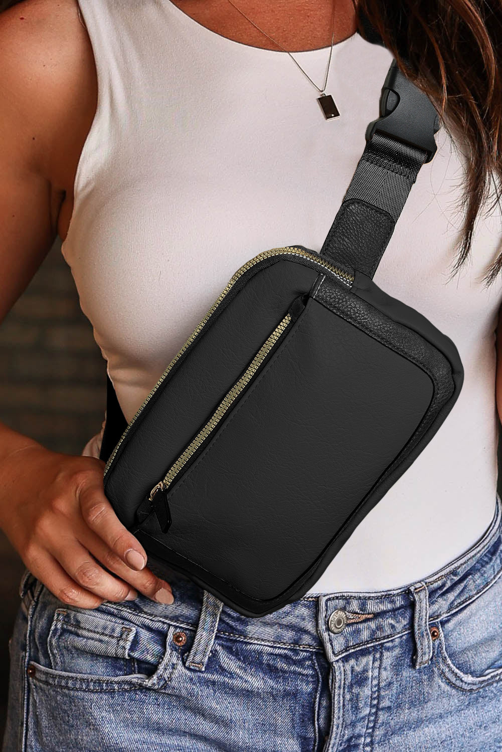 Black Minimalist Multi-zipped Crossbody Bag