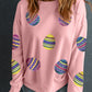 Pink Sequined Bunny Egg Easter Day Pullover Sweatshirt